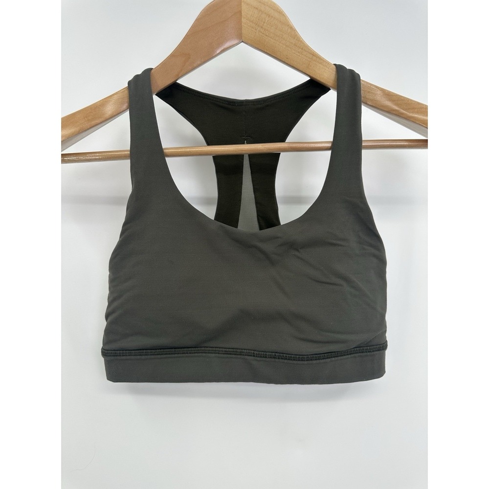 Lululemon Invigorate Bra Size 4 Army Green Mesh Racerback Sports Bra Padded - Picture 5 of 7